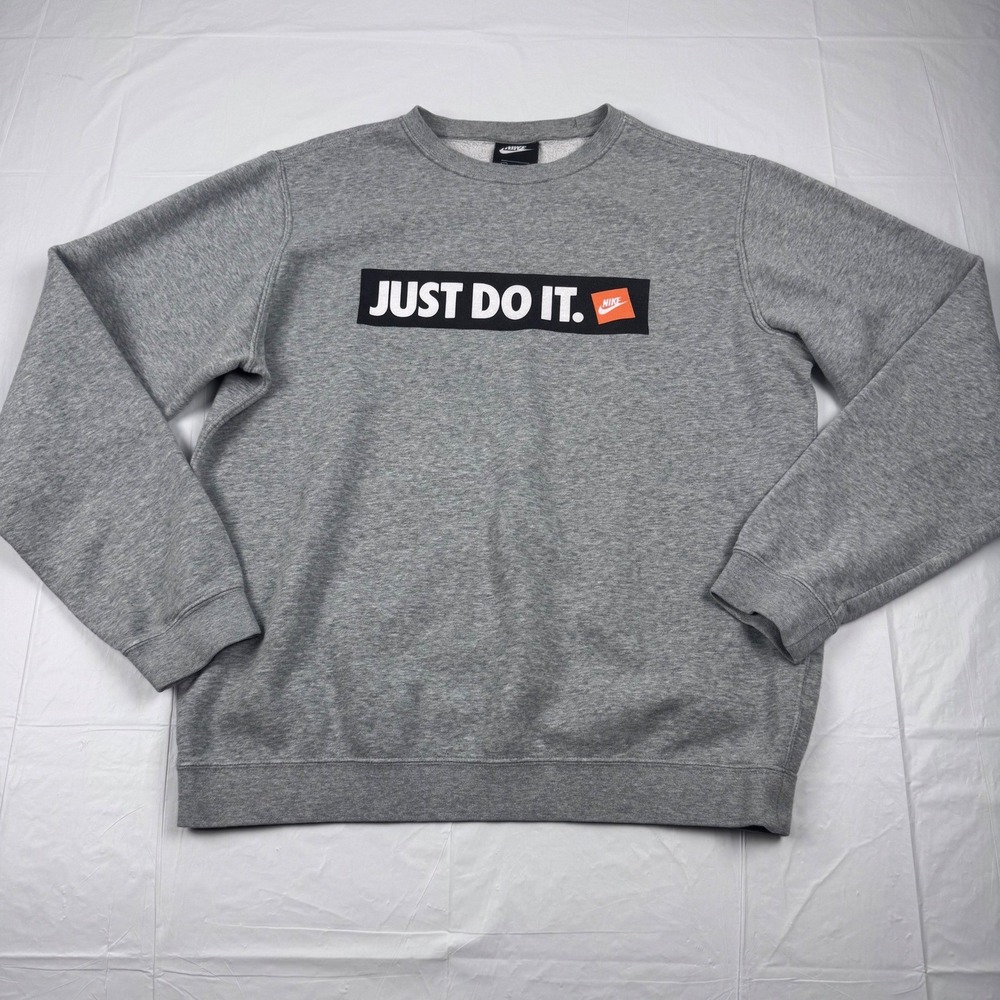 Nike Just Do It Crewneck Sweatshirt Mens Medium Gray Fleece Pullover Logo M
